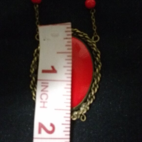 Red Pendant With Gold Weaved Trim and Chain! - Picture 5 of 5